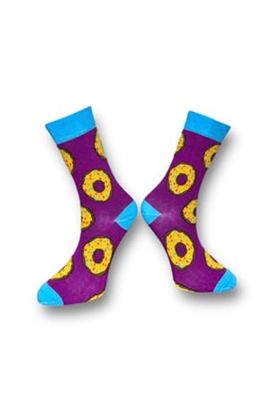 Me-vo Tekli Mor Bay/Bayan Unisex Esnek Nem Alabilen Pamuklu Donut Desenli Soket Çorap