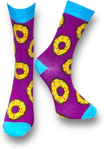 Me-vo Tekli Mor Bay/Bayan Unisex Esnek Nem Alabilen Pamuklu Donut Desenli Soket Çorap