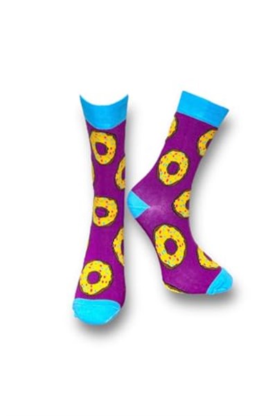 Me-vo Tekli Mor Bay/Bayan Unisex Esnek Nem Alabilen Pamuklu Donut Desenli Soket Çorap