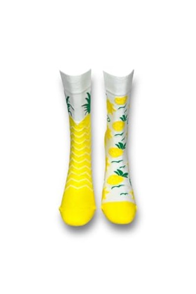 Me-vo Tekli Sarı Bay/Bayan Unisex Esnek Nem Alabilen Pamuklu Ananas Desenli Soket Çorap