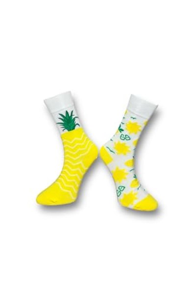 Me-vo Tekli Sarı Bay/Bayan Unisex Esnek Nem Alabilen Pamuklu Ananas Desenli Soket Çorap