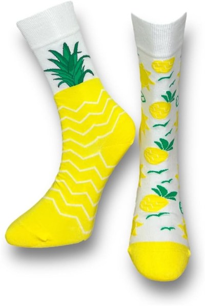 Me-vo Tekli Sarı Bay/Bayan Unisex Esnek Nem Alabilen Pamuklu Ananas Desenli Soket Çorap