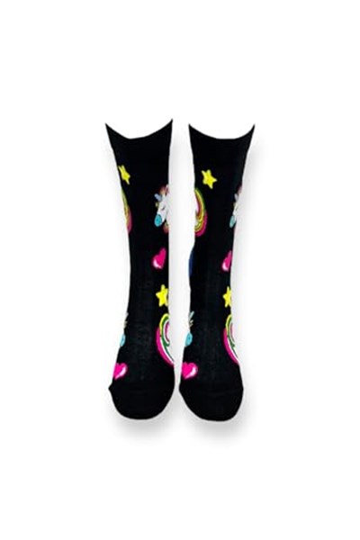 Me-vo Tekli Siyah Renkli Bay/Bayan Unisex Esnek Nem Alabilen Pamuklu Unicorn Desenli Soket Çorap