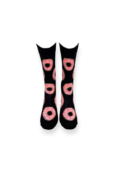Me-vo Tekli Siyah Renkli Unisex Esnek Nem Alabilen Pamuklu Donut Desenli Soket Çorap