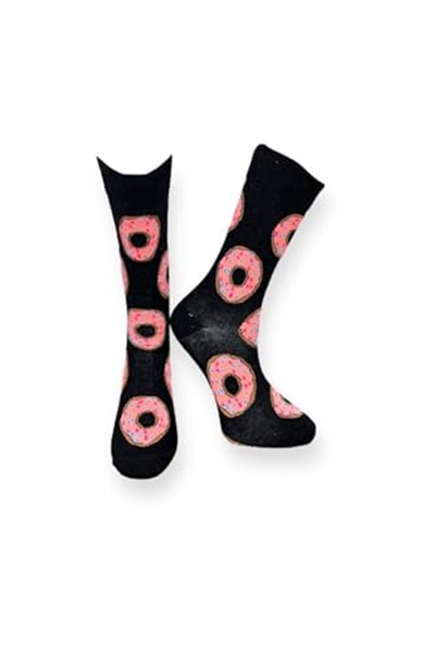 Me-vo Tekli Siyah Renkli Unisex Esnek Nem Alabilen Pamuklu Donut Desenli Soket Çorap