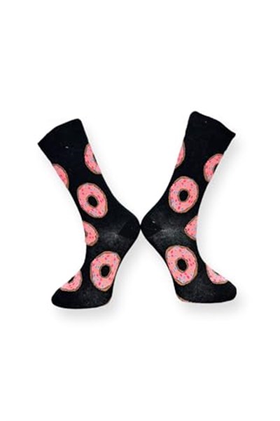 Me-vo Tekli Siyah Renkli Unisex Esnek Nem Alabilen Pamuklu Donut Desenli Soket Çorap