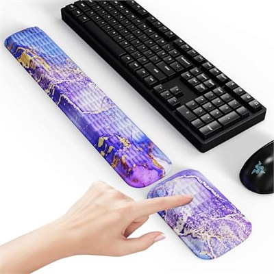 MEKASS Klavye ve Fare için Ergonomik Bilek Desteği, Kaymaz Silikon Tabanlı Yumuşak Hafızalı Köpük Klavye Bilek Dinlenme Seti, Kolay Yazma, Ağrı Kesici, Ofis, İş, Oyun Konforu (Mor Mermer)