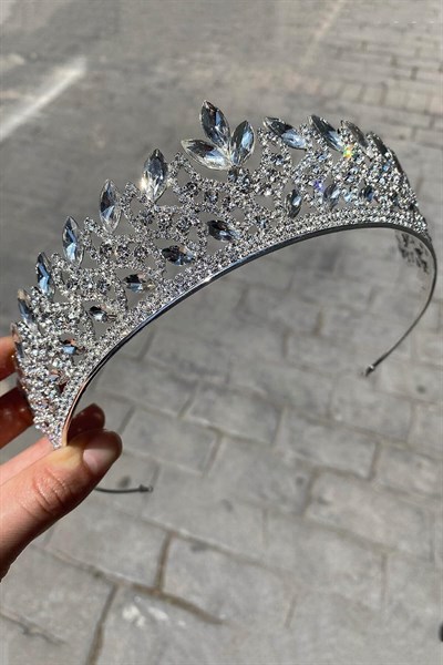 Mekik Desenli Gümüş Lana Gelin Tacı