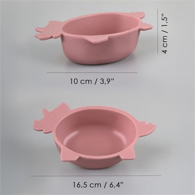 Meleni Baby 3lü Hayvan Figürlü Silikon Bebek Mama Kasesi Seti - Şekilli Bebek Beslenme Kasesi Pembe