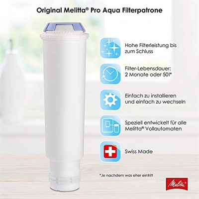 Melitta Filtre kartuşları Pro Aqua (3 kartuş) – Tam otomatik kahve makineleri için kireç filtresi, kireç birikintilerini önler ve en iyi kahve tadı için zararlı maddeleri azaltır