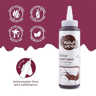 Melwiss Chocolate Bitter Tatlı Sos 330 g – Akışkan kıvamlı Waffle, Pankek, Krep, Dondurma, Kahve ve Tatlılar için Pratik Sıkılabilir Sos