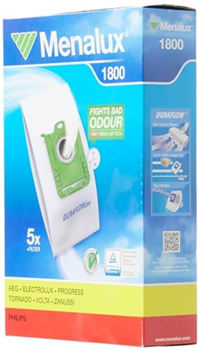 Menalux 1800, 5 Staubbeutel, Duraflow fresh mit Anti-Odour, Passend u.a. für s-bag, UltraSilencer, ClassicSilence, ASP 71, APF 61, Essensio, ErgoClassic, US, ACS, AEO, AP