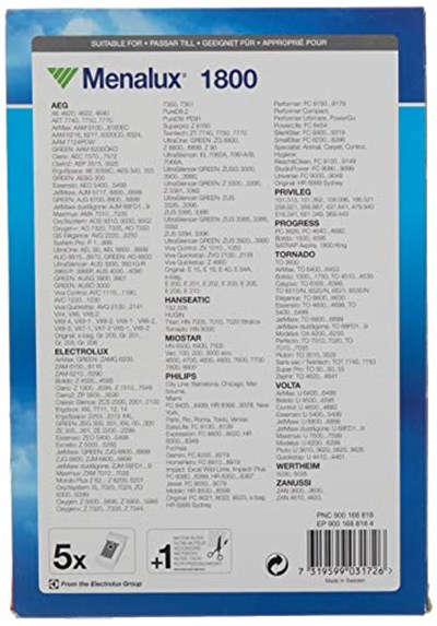 Menalux 1800, 5 Staubbeutel, Duraflow fresh mit Anti-Odour, Passend u.a. für s-bag, UltraSilencer, ClassicSilence, ASP 71, APF 61, Essensio, ErgoClassic, US, ACS, AEO, AP
