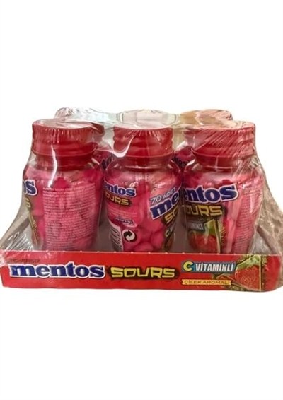 Mentos Sours Çilek Aromalı C Vitaminli Tablet Şekerleme, 49g * 6 Adet