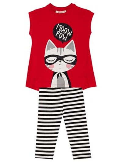 Meow Pow Kız Çocuk T-shirt Tayt Takım