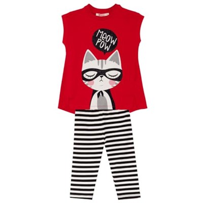 Meow Pow Kız Çocuk T-shirt Tayt Takım