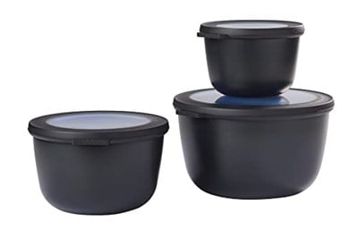 Mepal Cirqula 3 parçalı çok kaseli set yuvarlak İskandinav siyahı - 350, 750 ve 1250 ml, derin dondurucu kavanozu, mikrodalga kapları ve kapaklı servis kasesi olarak kullanılabilir