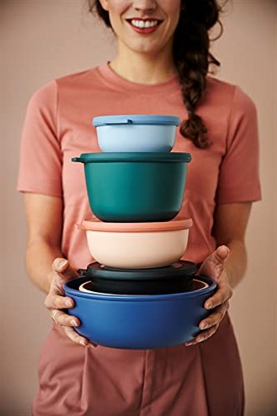 Mepal Cirqula 3 parçalı çok kaseli set yuvarlak İskandinav siyahı - 350, 750 ve 1250 ml, derin dondurucu kavanozu, mikrodalga kapları ve kapaklı servis kasesi olarak kullanılabilir