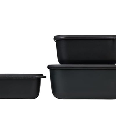 Mepal Cirqula çoklu kase seti 3 parçalı dikdörtgen İskandinav siyahı - 750, 1500, 3000 ml, derin dondurucu kavanozu, mikrodalga kapları ve kapaklı servis kasesi olarak kullanılabilir