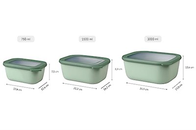 Mepal Cirqula çoklu kase seti 3 parçalı dikdörtgen İskandinav siyahı - 750, 1500, 3000 ml, derin dondurucu kavanozu, mikrodalga kapları ve kapaklı servis kasesi olarak kullanılabilir