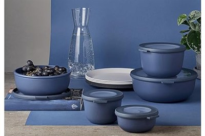 Mepal - Çok amaçlı Cirqula Round 3 parçalı set – kapaklı saklama kabı – saklama kutusu, buzdolabı, derin dondurucu ve mikrodalga fırın kabı olarak uygundur – 500 ml, 1000 ml & 2000 ml – Nordic Denim