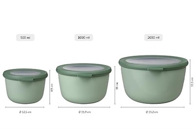 Mepal - Çok amaçlı Cirqula Round 3 parçalı set - Kapaklı saklama kabı - Saklama kutusu, buzdolabı, derin dondurucu ve mikrodalga fırın kabı olarak uygundur - 500 ml, 1000 ml ve 2000 ml - Nordic Blue
