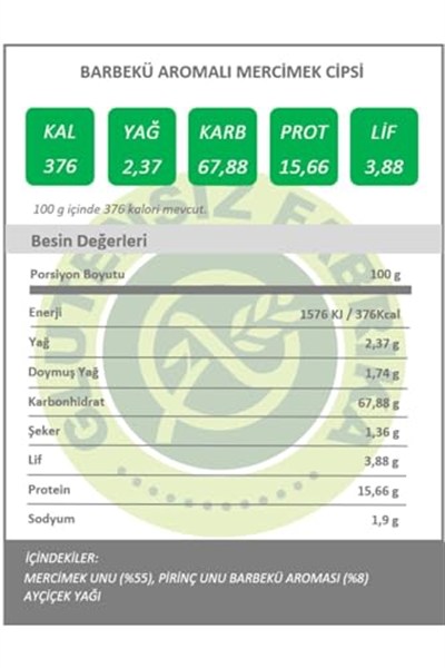 Mercimek Cipsi Barbekü Aromalı