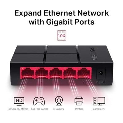 Mercusys MS105G, 5-Port 10/100/1,000 Mbps Masaüstü Switch