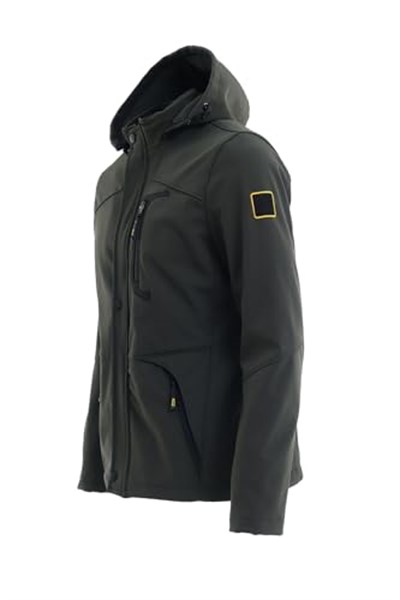 Mero Life Erkek Haki Kapüşonlu Outdoor Su Ve Rüzgar Geçirmez Softshell Spor Mont 3XL-1 Mero-445NM