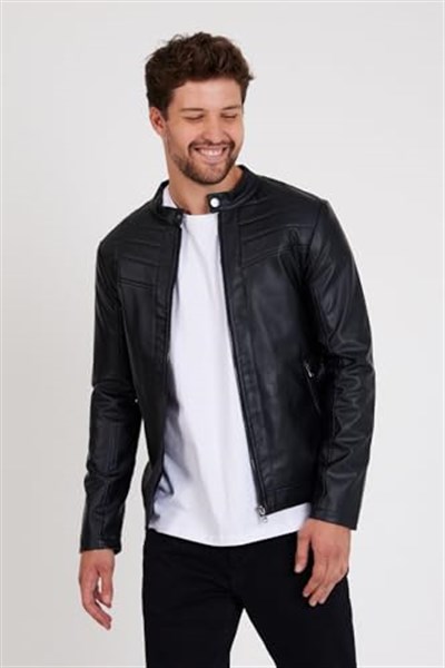 Mero Life Erkek Siyah Yeni Sezon Deri Ceket Mont S-1 Mero-598NM