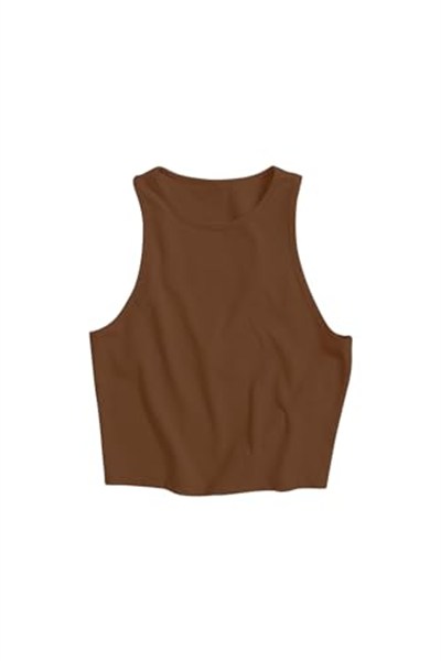 Merry See Tek Renk 1 Adet Kadın Kolsuz Örme Kumaş Bluz Crop
