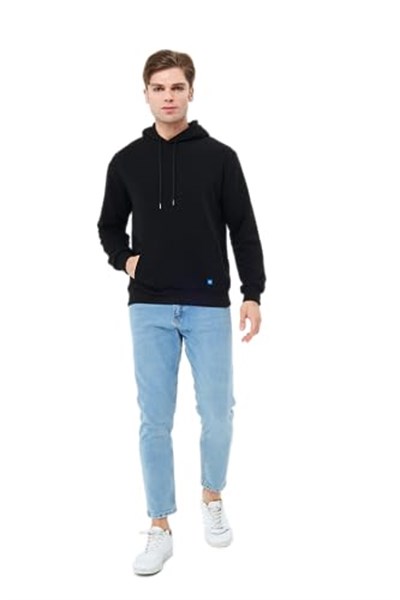 Mesfeno Sırt Baskılı Regular Fit Siyah Kapüşonlu Sweatshirt