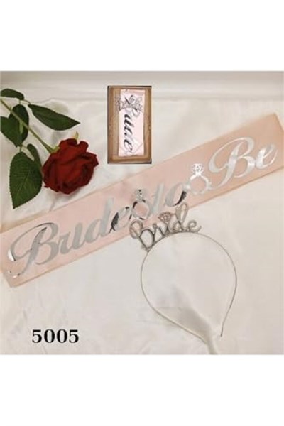 Metal Bride Taç Kuşak Bekarliğa Veda Parti Taç Set, Pembe Silver