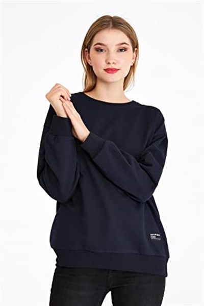 Metalic Antrasit Kadın Basic Bisiklet Yaka Sweatshirt