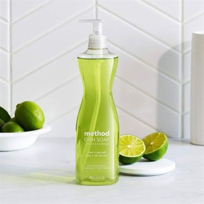 Method Bulaşık sabunu sıvısı, bitkisel bazlı bulaşık deterjanı, sert yağı keser, parlak bir temizlik için, misket limonu + deniz tuzu kokusu, 532 ml sabun pompası şişesi, 1 paket