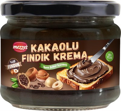 Mezzet%40 Fındıklı Kakaolu Krema 300 G - Rafine Şekersiz, Katkısız, Koruyucusuz, Vegan, Sürülebilir Tatlı