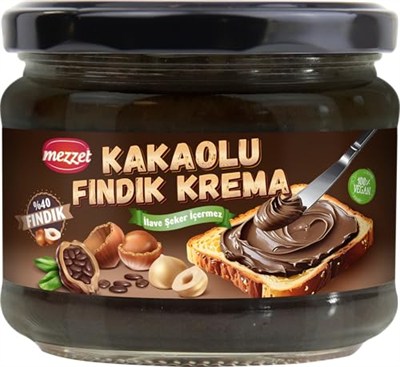 Mezzet%40 Fındıklı Kakaolu Krema 300 G - Rafine Şekersiz, Katkısız, Koruyucusuz, Vegan, Sürülebilir Tatlı