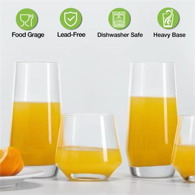 Mfacoy İçecek Bardağı Seti 8-4 Uzun Cam Bardak 500 ml ve 4 Kısa Sapsız Şarap Kadehi 368 ml, Highball Bardakları, Kokteyl, Bira, Şarap, Viski, Su ve Meyve Suyu İçecekleri için Cam Setleri