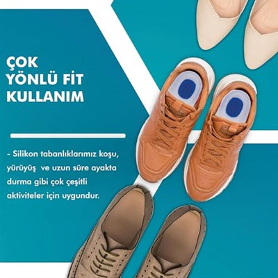 MG02 - Silikon 3/4 Ortopedik | Ark Destekli, Darbe Emici, Topuk Dikeni Için Yumuşak Iç Tabanlık (41-43)