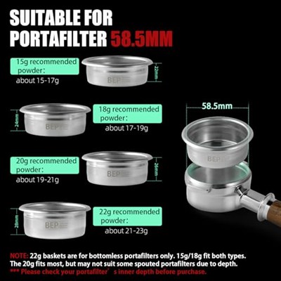 MHW-3BOMBER 58 mm Espresso Filtre Sepeti, 20g Çift Katmanlı Paslanmaz Çelik Yüksek Hassasiyetli Ekstraksiyon Portafilter Sepet Filtresi Çoğu 58 mm Portafiltreye Uyar, Ridged, FB5629-OS