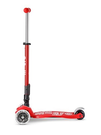 Micro Maxi Deluxe Foldable Led 3 Tekerlekli Katlanabilir Scooter Kırmızı, 5-12 Yaş, Ayarlanabilir Gidon, Işıklı Tekerlekler, 50 Kg Taşıma Kapasitesi