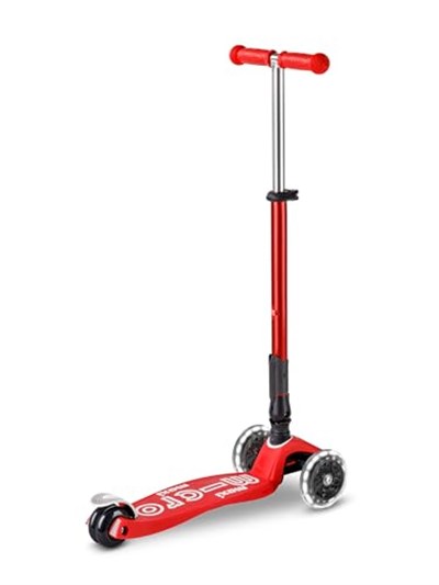 Micro Maxi Deluxe Foldable Led 3 Tekerlekli Katlanabilir Scooter Kırmızı, 5-12 Yaş, Ayarlanabilir Gidon, Işıklı Tekerlekler, 50 Kg Taşıma Kapasitesi