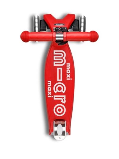 Micro Maxi Deluxe Foldable Led 3 Tekerlekli Katlanabilir Scooter Kırmızı, 5-12 Yaş, Ayarlanabilir Gidon, Işıklı Tekerlekler, 50 Kg Taşıma Kapasitesi