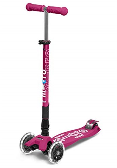 Micro Maxi Deluxe Foldable Led 3 Tekerlekli Katlanabilir Scooter Fuşya, 5-12 Yaş, Ayarlanabilir Gidon, Işıklı Tekerlekler, 50 Kg Taşıma Kapasitesi