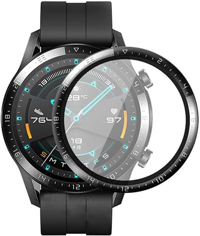 Microcase Huawei Watch GT2 46mm Tam Kaplayan Kavisli Ekran Koruyucu 3D Pet Film - Siyah