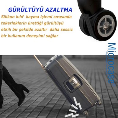 Microcase Kesilip Ayarlanabilir Silikon Aşınmaya Dayanıklı Ses Önleyici Bavul Valiz Teker Kılıfı Siyah -AL4830 4 Adet