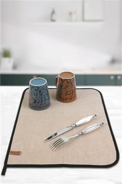 Microfiber Bulaşık Kurutma Matı 46x36 cm Kurulama Bezi Kurutma Örtüsü Tezgah Üstü Bej