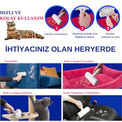 Micron Hazneli Kedi Köpek Tüy Temizleyici Kıl Toz Toplayıcı Kazak Halı Tiftik Temizleyici Gırgır 2 Yönlü Oda Kokusu Hediyeli