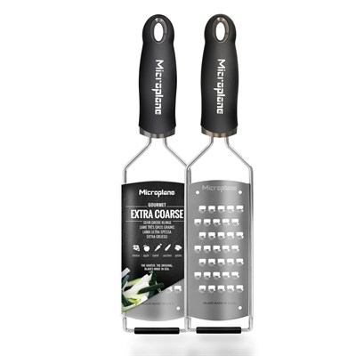 Microplane mutfak rendesi çok kaba patates, kabak, havuç, elma, lahana ve peynir için paslanmaz çelik bıçaklı, siyah renkte, ABDde üretilmiştir