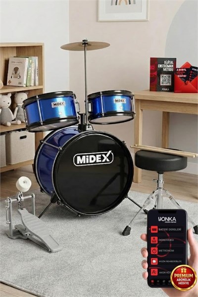 Midex CD300X-BL Akustik Çocuk Baterisi Davulu Seti 5-14 Yaş İçin Full Set